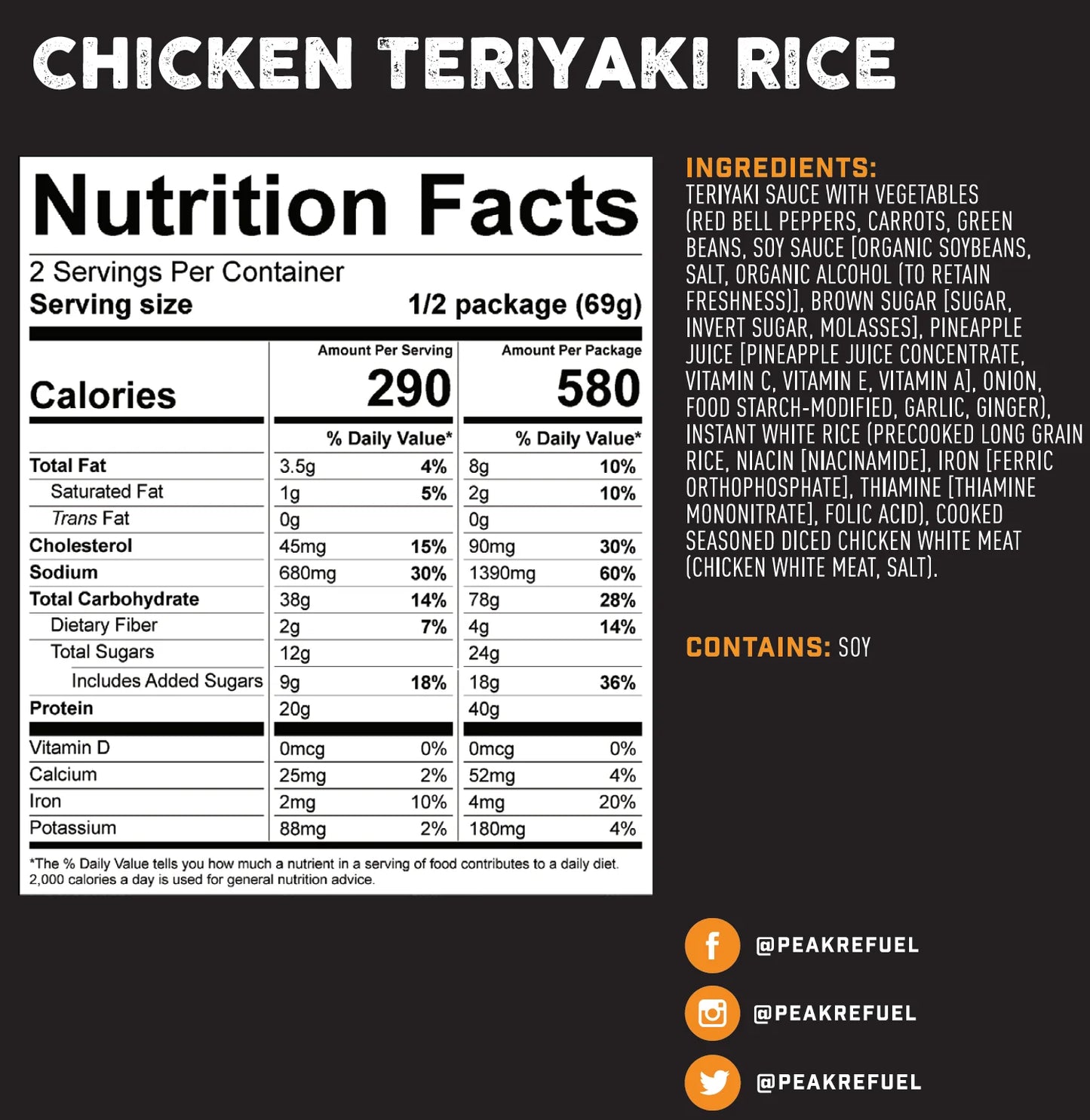 PEAK - Refuel Freeze-Dried Meals - Chicken Teriyaki Rice