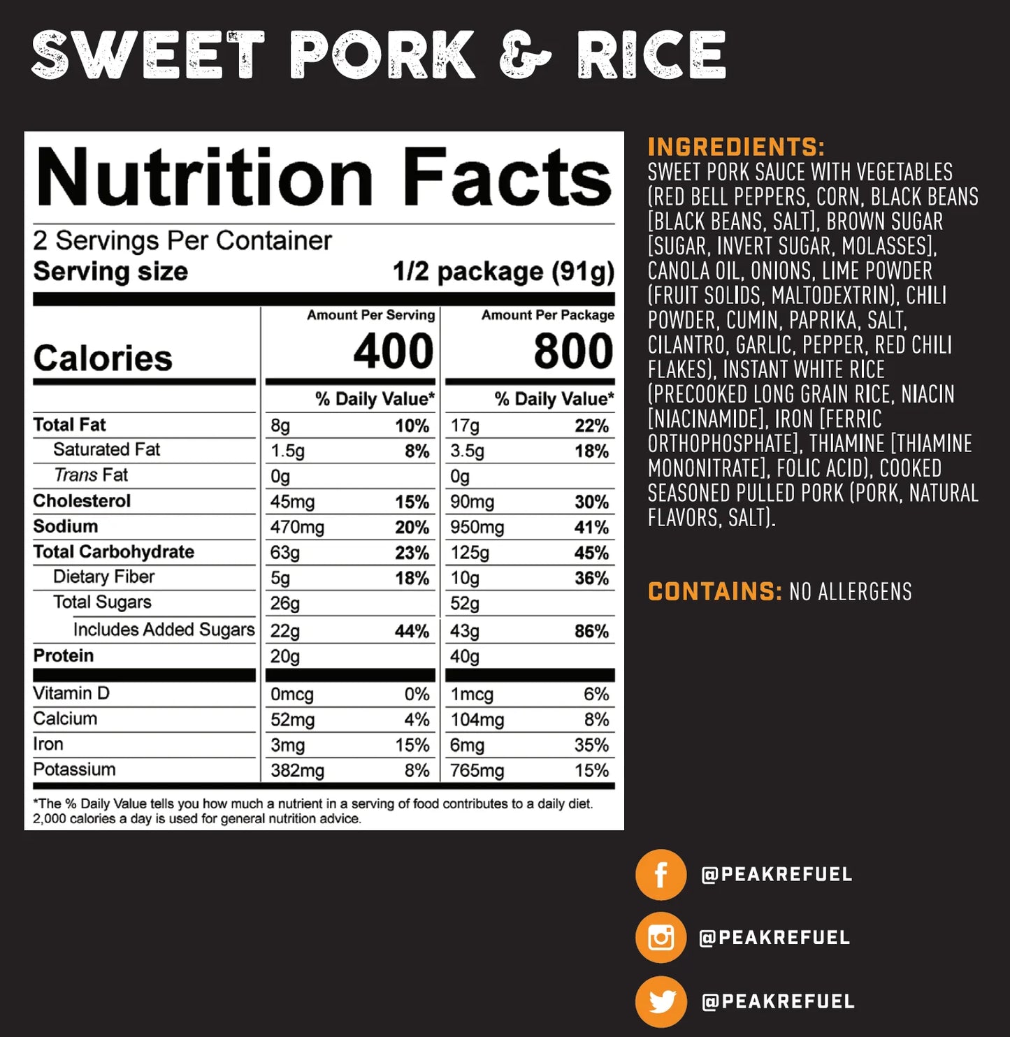 PEAK - Refuel Freeze-Dried Meals - Sweet Pork & Rice