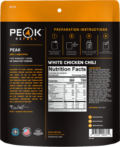 PEAK - Refuel Freeze-Dried Meals - White Chicken Chili